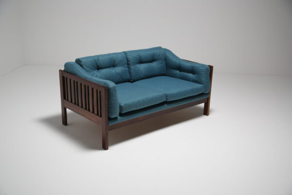Vintage Blue Tweed 2 Seat Rosewood Sofa "Monte Carlo" by Ingvar Stockum for Futura, Sweden, 1965.