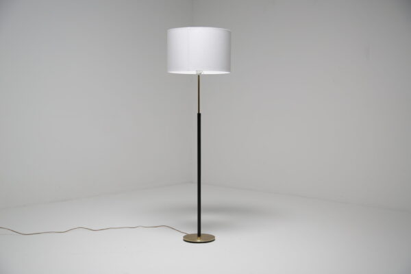 Swedish Mid-Century Leather and Brass Floor Lamp by FLB, 1960s.