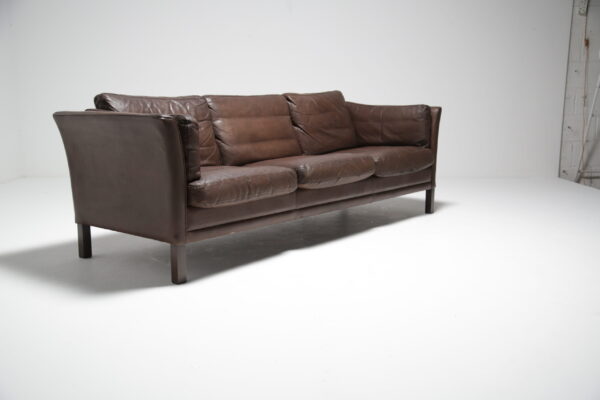Brown Leather 3 Seat Sofa, Denmark, 1970s.