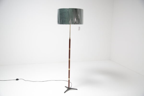 Vintage Rosewood and Brass Floor Lamp, Denmark, 1970s.