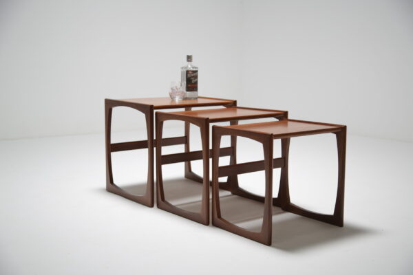 G-Plan Quadrille Nest of Tables: Iconic Teak & Afromosia 'Sled Leg' Trio by R. Bennett, UK, 1960s
