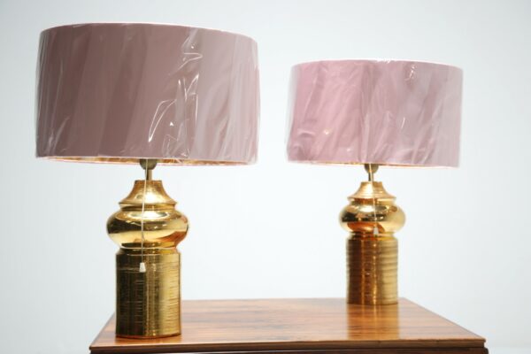 Vintage Pair of Gold Glazed Ceramic Lamps by Bitossi for Bergboms, 1970s.