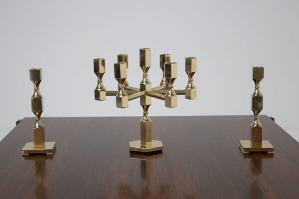 Brass Gusum 7 Light Candelabra and a pair of matching Candlesticks.