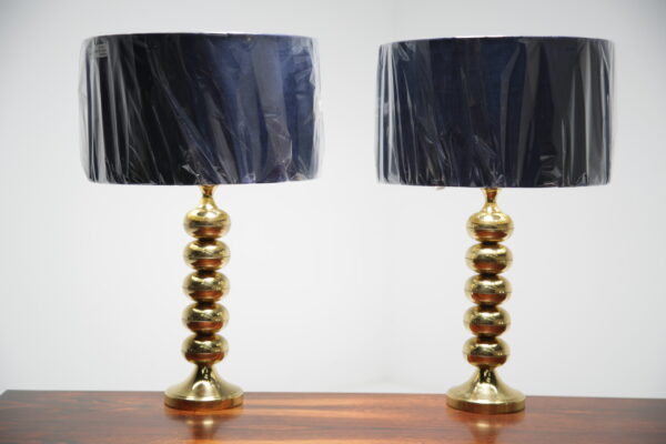 Vintage Pair of Brass Table Lamps, Sweden, 1970s.