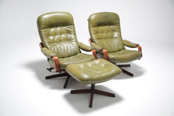 Pair of Green Leather Gote Mobler Chairs