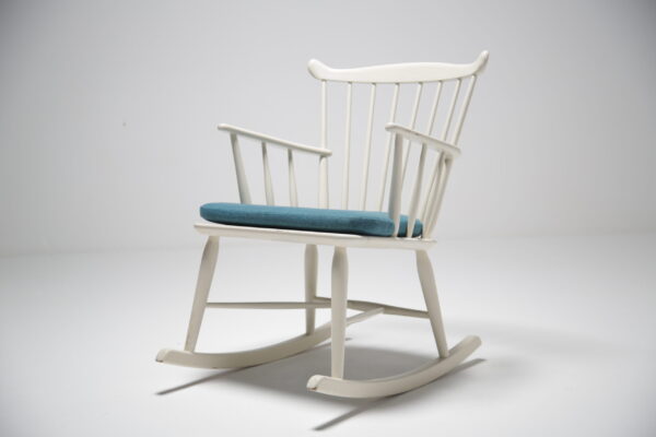 Thomas Harlev for Farstrup: White Spindle Rocking Chair, Denmark, 1960s