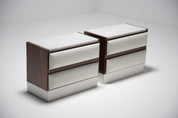 Walnut and Marble Bedside Tables, 1950s.