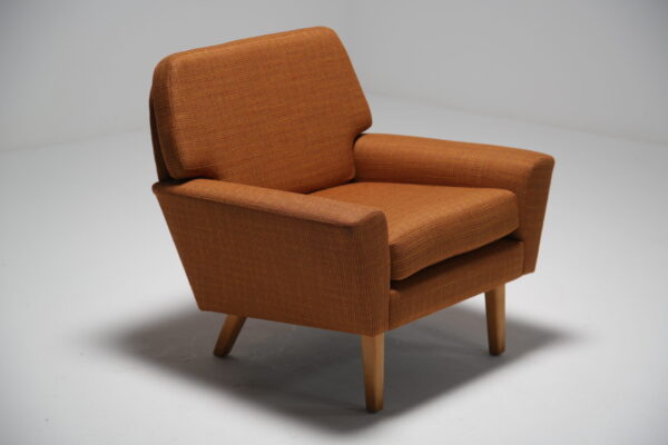 Vintage Teak and Orange Tweed Armchair, Sweden, 1960s.