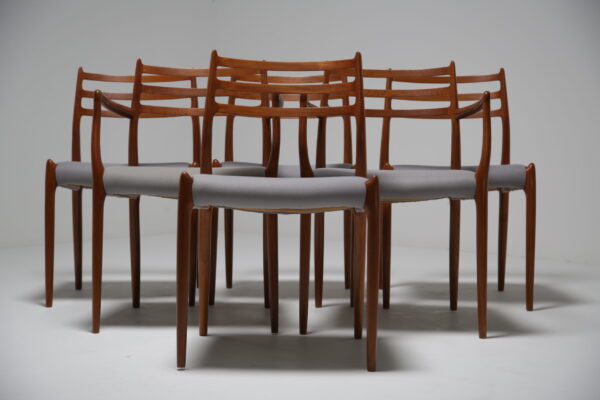 Vintage Set of 6 Model 62 & 78 Teak Dining Chairs by Niels Otto Moller, Denmark, 1962.