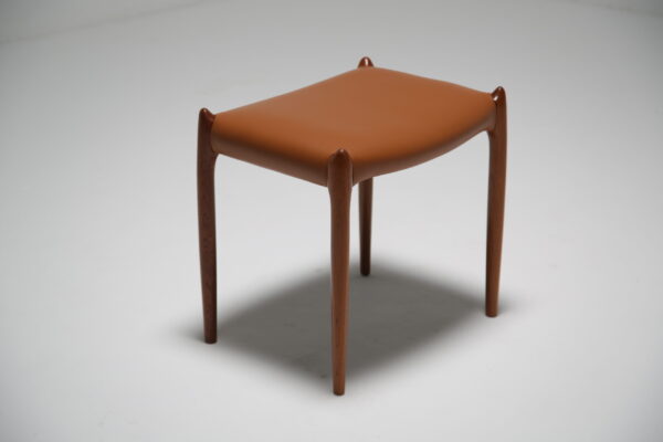 Vintage Teak and leather Model 78A stool by Niels Otto Moller, Denmark, 1960s.