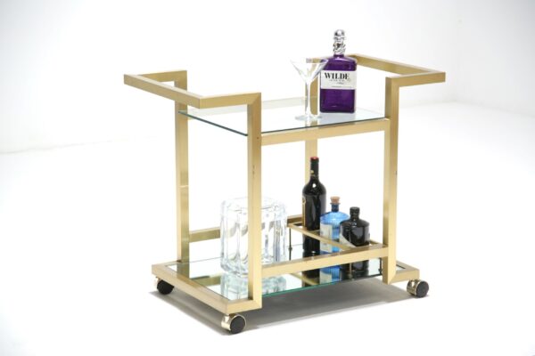 Mid Century Brass and Glass Drinks trolley, Italy, 1970s.