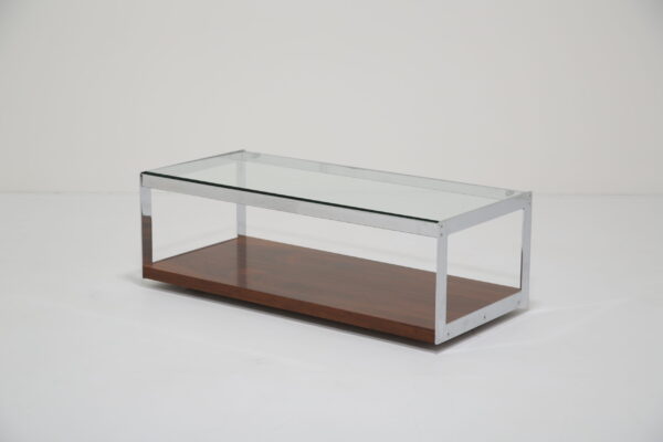 Richard Young for Merrow Associates: Architectural Rosewood, Chrome & Glass Coffee Table, UK, 1960s