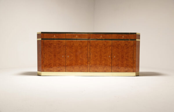 Vintage Jean Claude Mahey Burlwood and Brass Sideboard.
