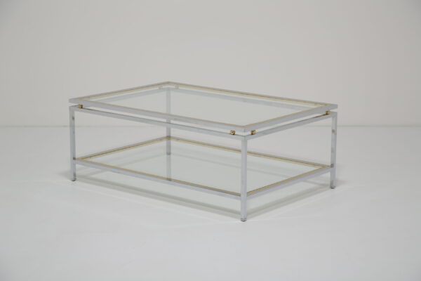 Renato Zevi Attributed Two-Tier Coffee Table: in Chrome and Polished Brass, Italy, 1970s.
