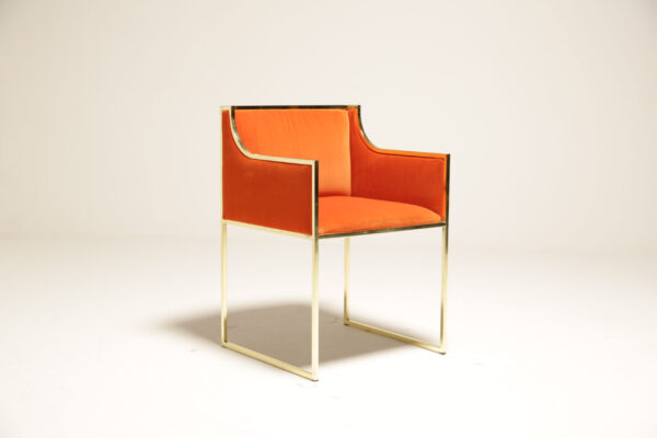 Iconic Renato Zevi Armchair: Upholstered in Burnt Orange Velvet & Polished Brass for Selig, 1970s.