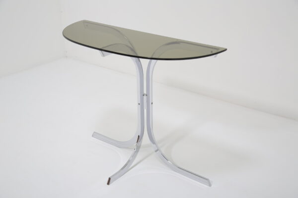 Roche Bobois Console Table: Mid-Century French Console Table in Polished Chrome & Smoked Glass, 1970s