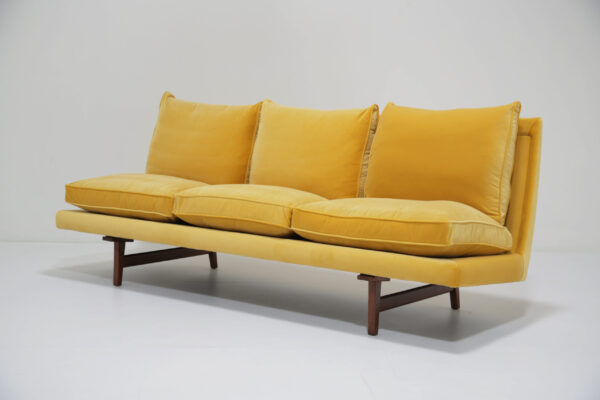 Mid Century Danish Walnut and Cotton Velvet Sofa by Jens Risom, 1960s.