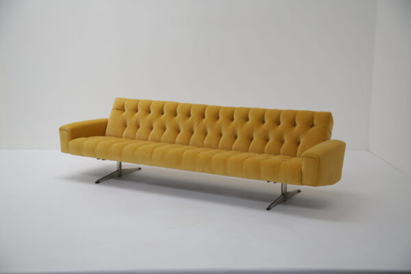 Vintage Danish Deep buttoned Cotton Velvet Four Seater Sofa, 1970s.