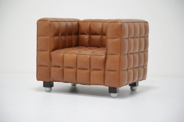 Modern Brown Leather Armchair in the Style of Josef Hoffmann