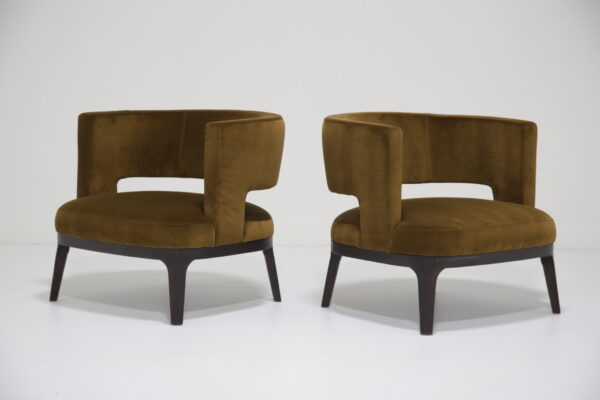 Modern Pair of Green Olive Green Velvet Lounge Chairs by Roberto Lazzeroni for Flexform