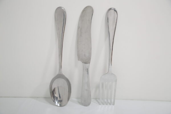 Monumental Aluminum Novelty Cutlery Wall Sculptures by Curtis Jere, 1960/70s.