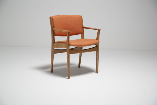 Orange Fabric and Oak Office Armchair by Poul Volther, Sweden, 1960s.