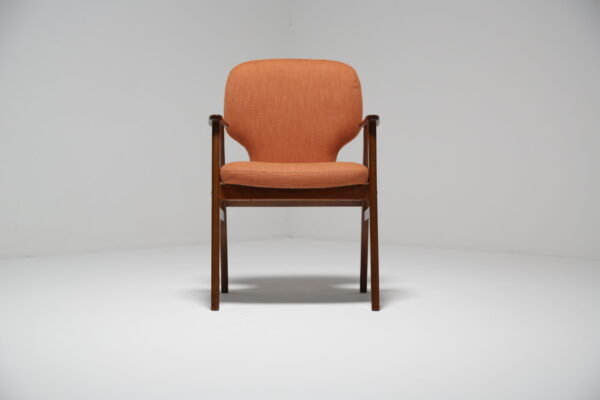 Vintage Teak and Orange Upholstery Office Armchair, Sweden, 1960s.