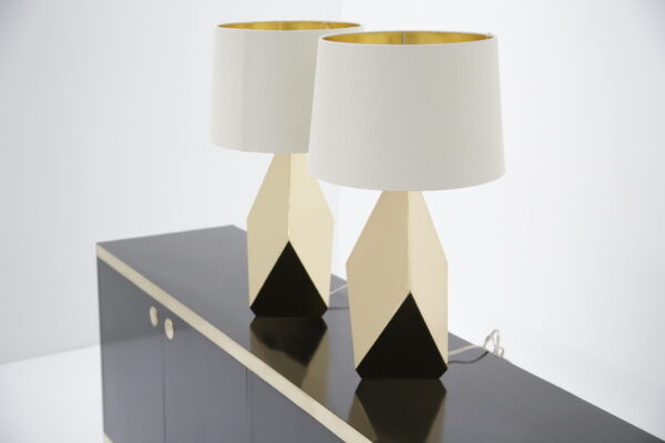 Pair of Sculptural 'Origami' Polished Brass Table Lamps, USA, Mid-Century Style
