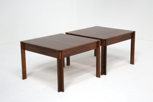 Invgar Stockum Figured Rosewood Side Tables: Matching Pair by Futura Mobler, 1960s.