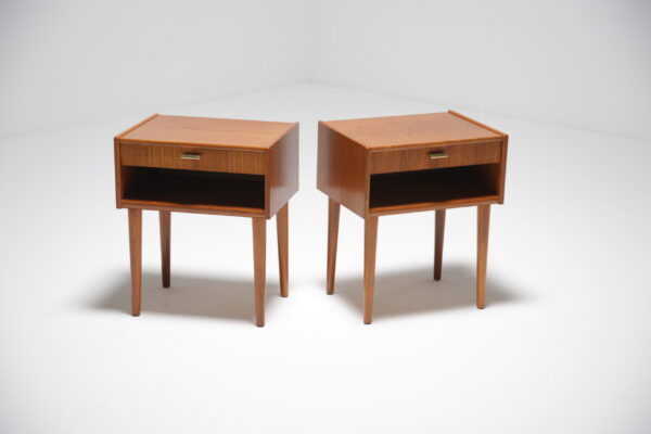 Pair of Teak and Brass Bedside Tables, Sweden, 1960s.