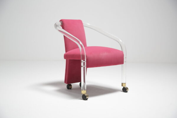 Lucite Tubular Pink Velvet Armchair by Charles Hollis Jones, USA, 1970s.