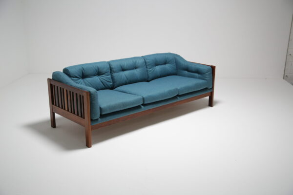 Vintage Rosewood and Blue Tweed 3 Seat Rosewood Sofa "Monte Carlo" by Ingvar Stockum for Futura Möbler, Sweden, 1965.