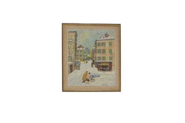 'Snowy Parisian Scene', oil on board, Post-Impressionist Style, signed.