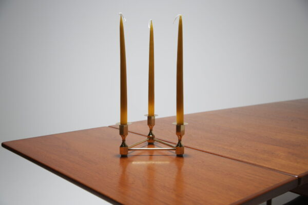 Vintage Triangular Brass Candelabra by Lars Bergsten for Gusum, Sweden, 1960s.