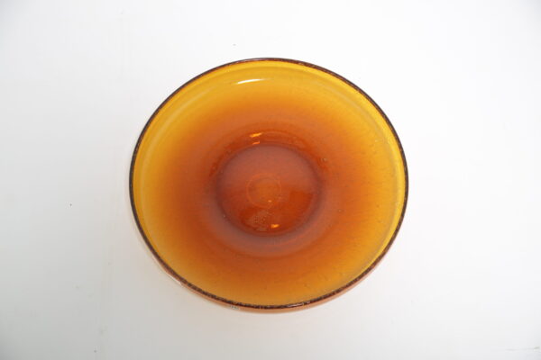 Erik Höglund for Boda: Brutalist Amber Glass Centerpiece Platter, Sweden, 1960s