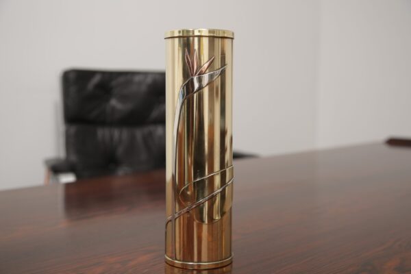 Vintage Art Deco Revival Brass Cylindrical Vase by Dara International, Chicago, 1983