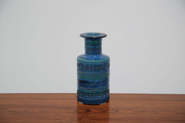 Vintage Blue Rimini Vase by Aldo Londi for Bitossi, Italy, 1960s.