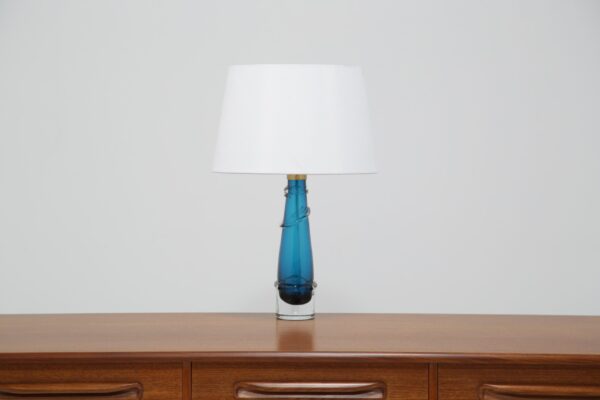 Carl Fagerlund for Orrefors: Blue & Clear Glass Table Lamp, Sweden, 1960s