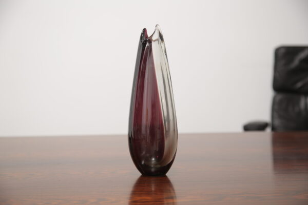 Vintage Clear & Lilac Decorative Glass Vase by Sirkku Kumela-Lehtonen, 1960s.