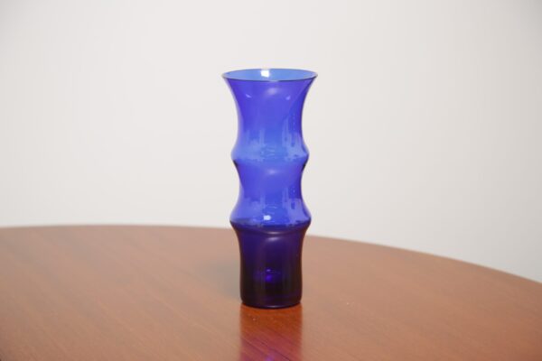 Vintage Cobalt Blue "Bamboo" Glass Vase by Bo Borgstrom for Aseda Glasbruk, 1960s.