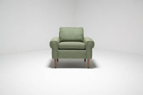 Green Tweed and Teak Armchair, Denmark, 1960s.