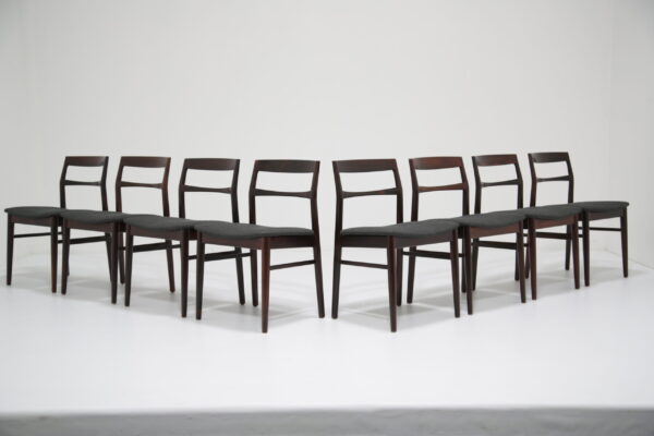 Vintage Set of 8 Danish Rosewood Dining Chairs by Henning Kjaernulf, 1960s.