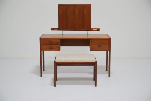 Vintage Danish Teak Vanity Table and Stool by Aksel Kjersgaard for Odder, 1960s.