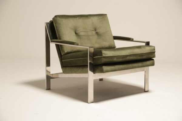Vintage Cy Mann Green Velvet Chrome Lounge Chair