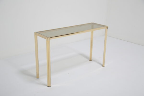 Vintage Italian Brass and Smoked Glass Console Table, 1970s.