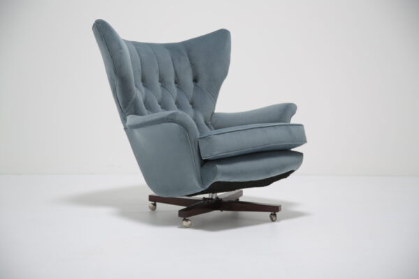 G-Plan 'Blofeld' 6250 Swivel & Rocking Blue Velvet Chair by Paul Conti, 1960s
