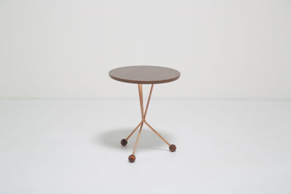 Albert Larsson for Tibro: Mid-Century Tripod Side Table in Teak & Copper, Sweden, 1950s