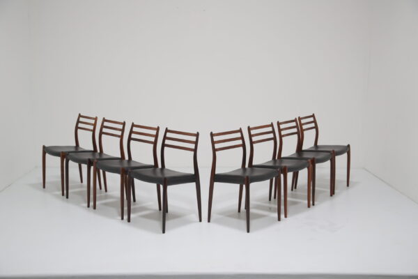 Niels Otto Møller Model 78 Dining Chairs: Set of 8 Sculptural Dining Chairs in Exotic Rosewood 1