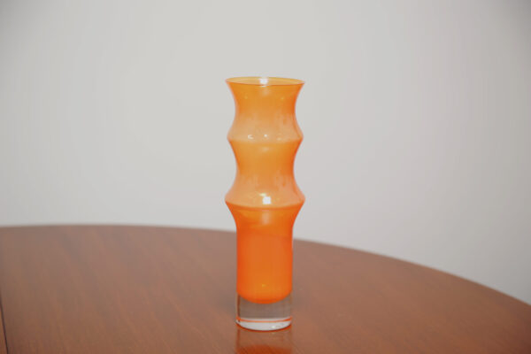 Vintage Orange "Bamboo" Glass Vase by Bo Borgstrom for Aseda Glasbruk, 1960s.