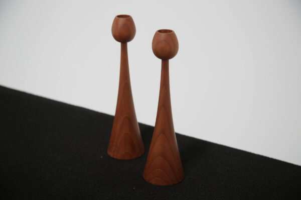 Vintage Pair of Danish Teak Tulip Candleholders, 1960s.
